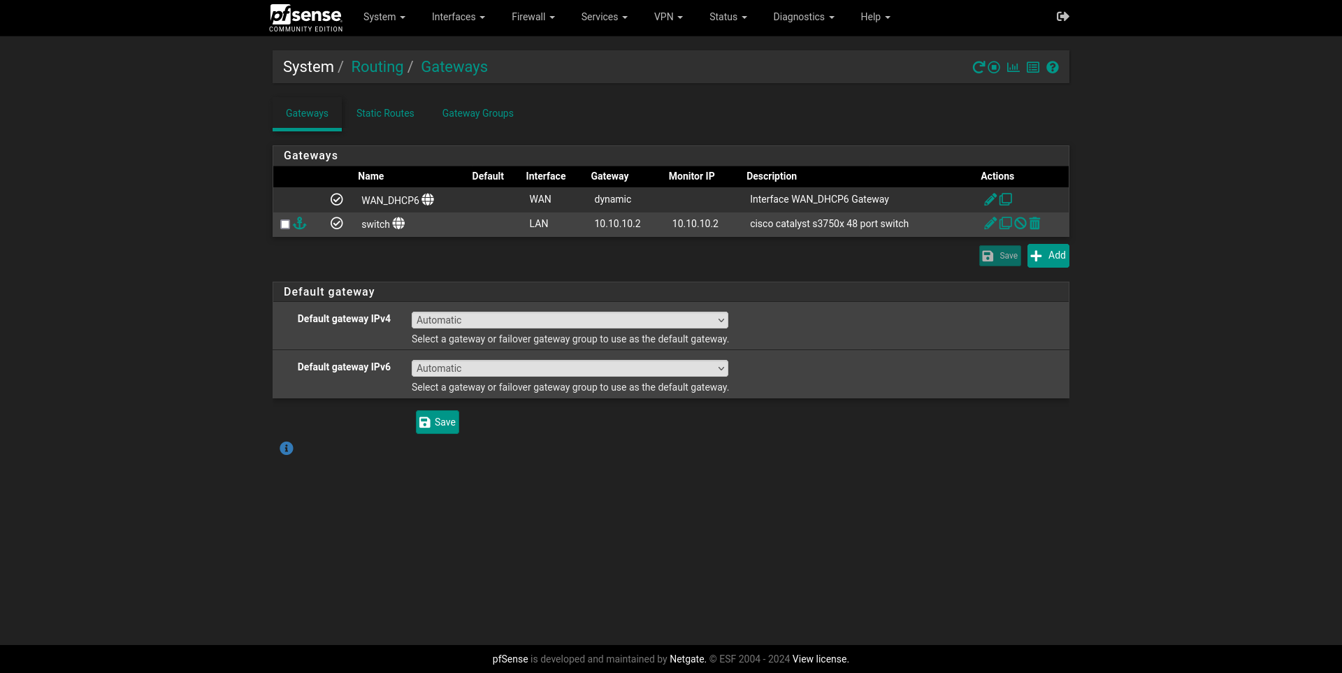 pfSense's GUI Gateways Edit
page