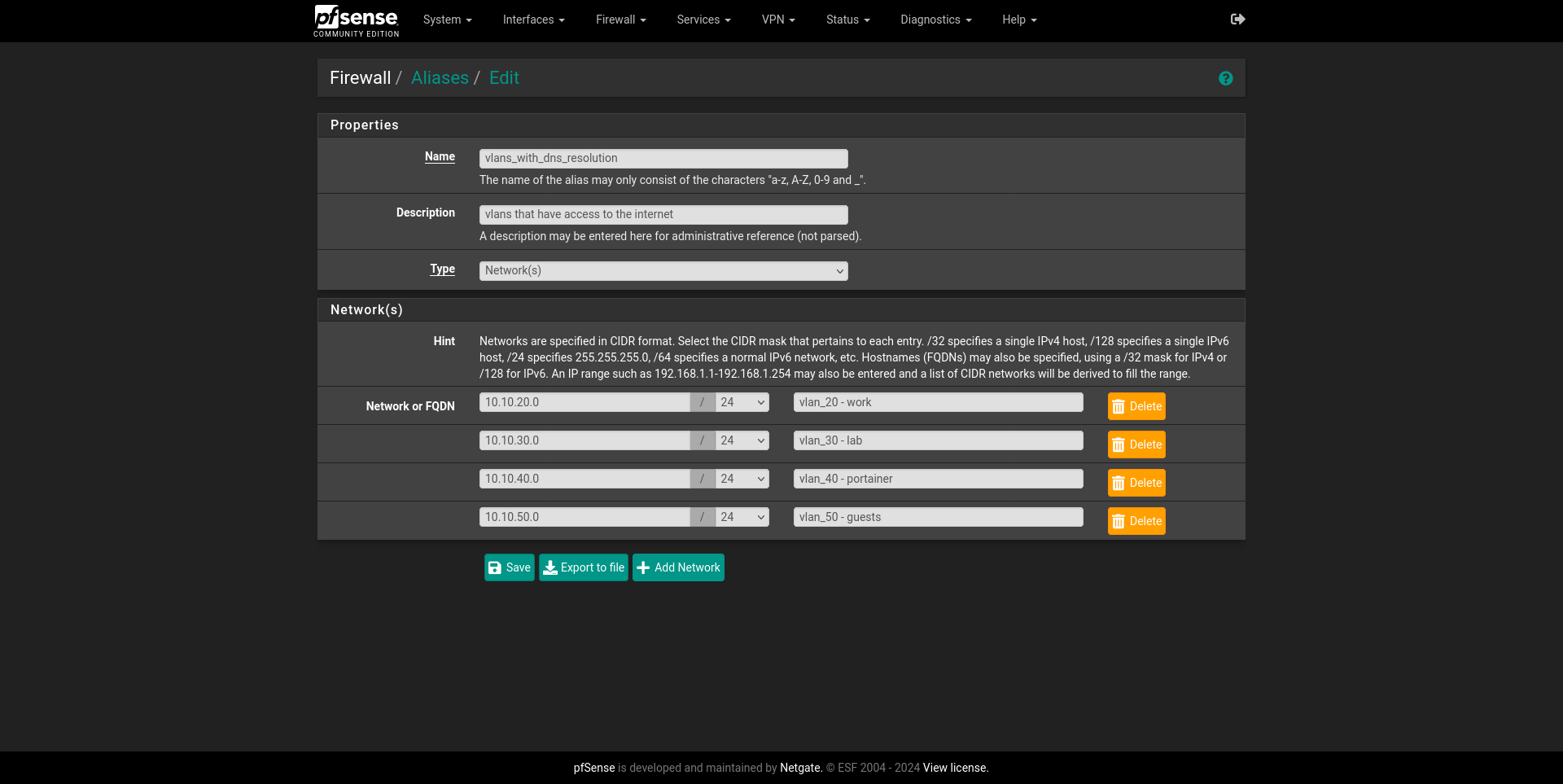 pfSense's GUI Firewall aliases
page